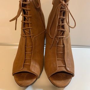 Rachel open toe tan bootie size 10